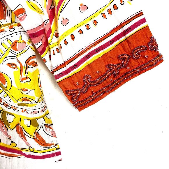 Bohochic Beaded Embellished Tunic  Top Women’s SZ L White Orange Ethnic Festival - Picture 11 of 11